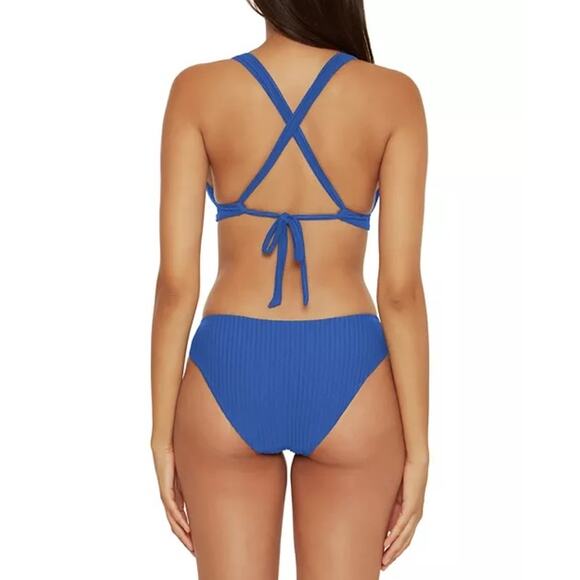 Becca Line in the Sand Ribbed Two Piece Bikini Swimsuit Royal Blue Medium - Picture 2 of 9